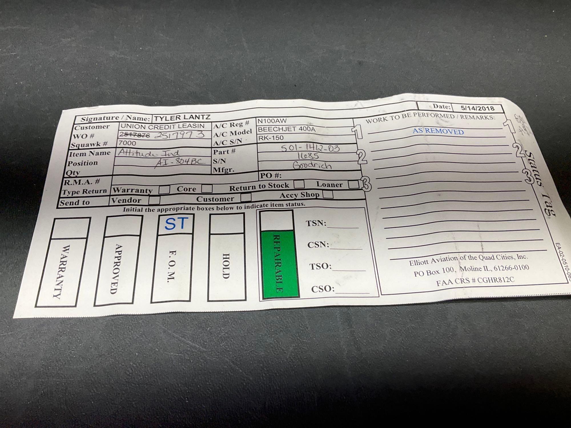 GOODRICH AI-804BC ATTITUDE INDICATOR 501-1412-03 (A/R)