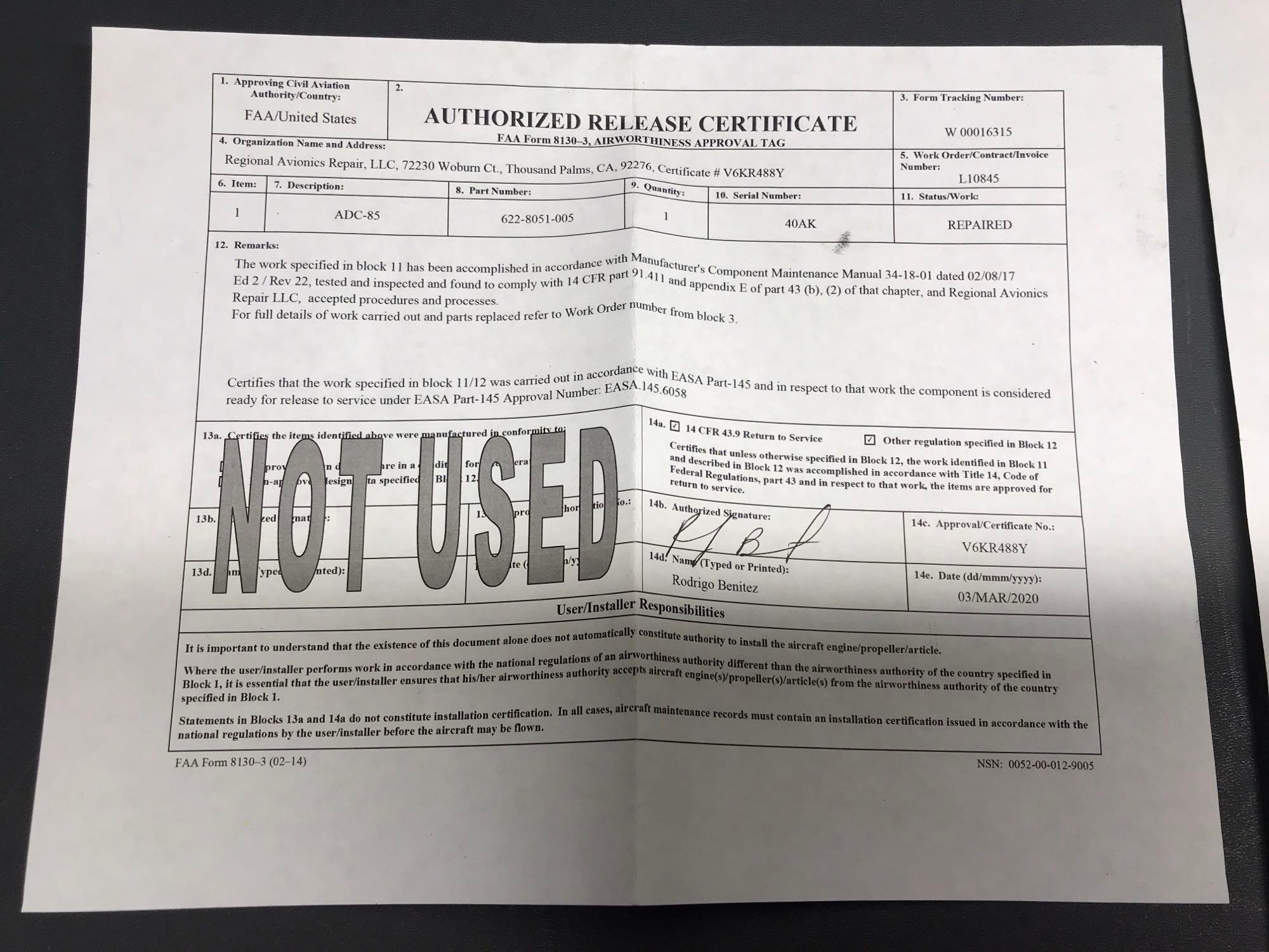 COLLINS ADC-85 AIR DATA COMPUTER 622-8051-005 (REPAIRED)