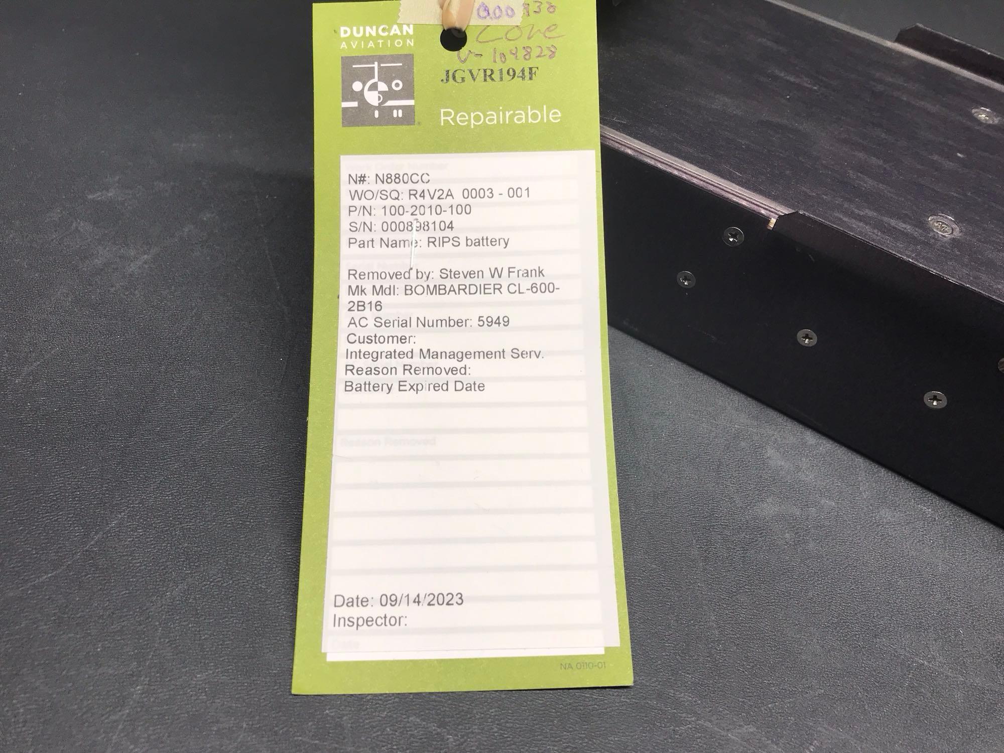 SOLID STATE QUICK ACCESS RECORDER 200-010-1010 (REMOVED FOR DELETION) & RIPS TYPE 2 BATTERY TRAY