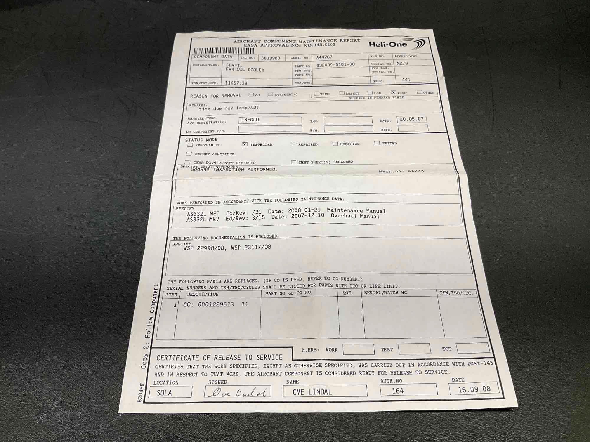 OIL COOLER FAN SHAFTS 332A39-0101-00 (INSPECTED)