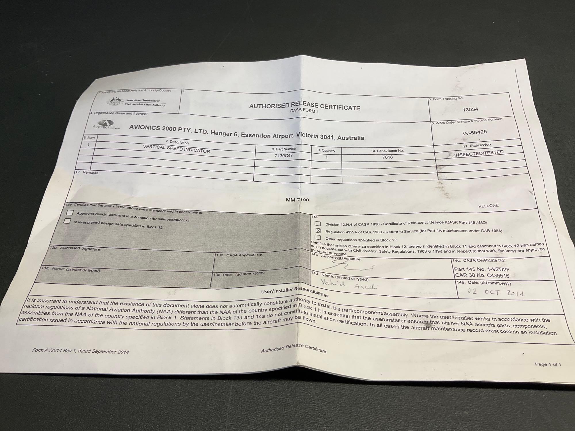 VERTICAL SPEED INDICATORS 7130-C47 (INSPECTED)