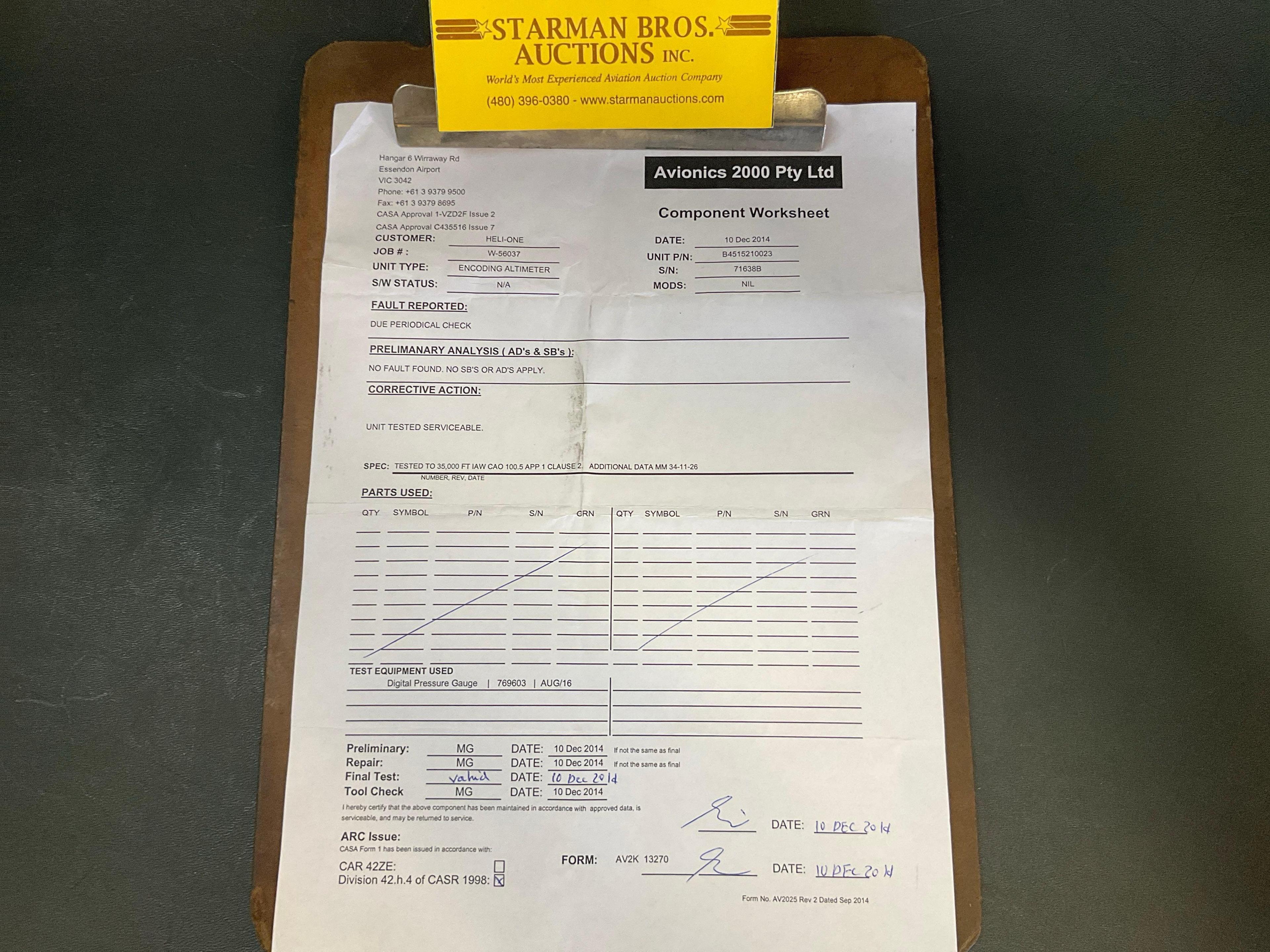 ALTIMETER B4515210023 (INSPECTED/TESTED)