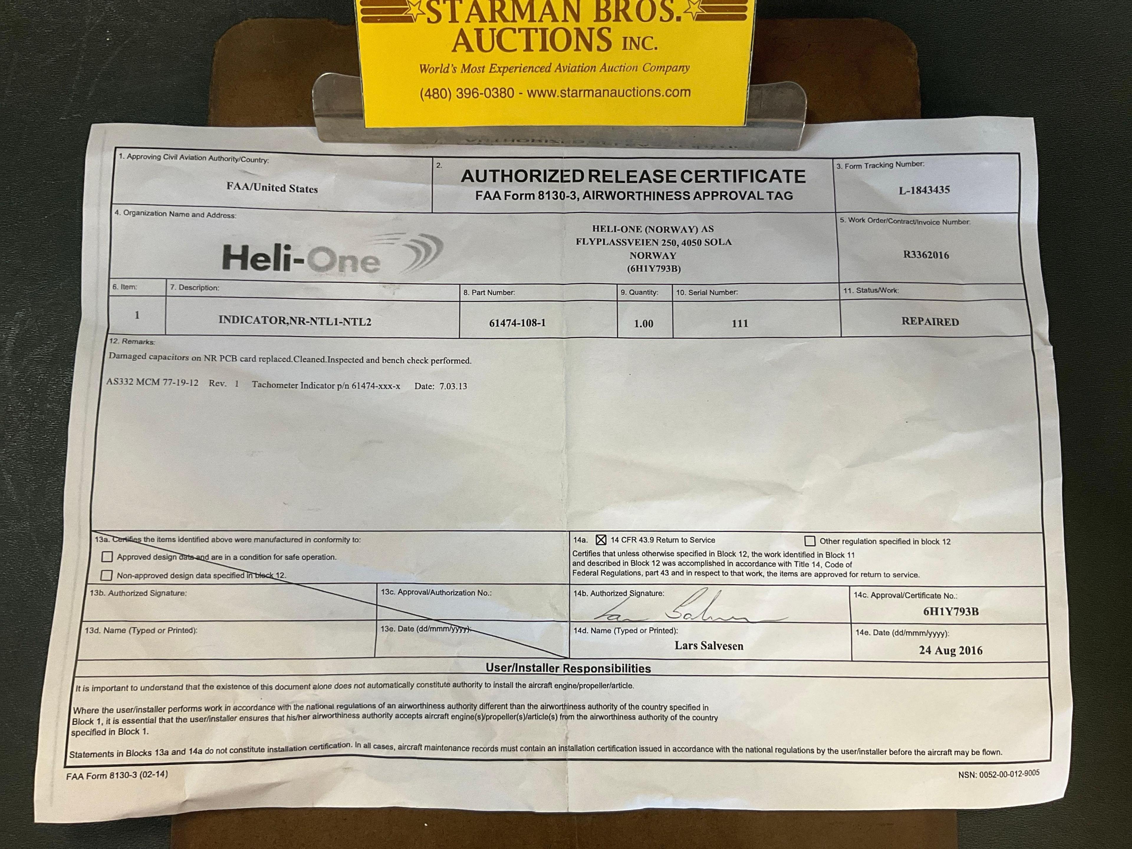 EUROCOPTER NR & NF INDICATORS 61474-108-1 (BOTH REPAIRED)