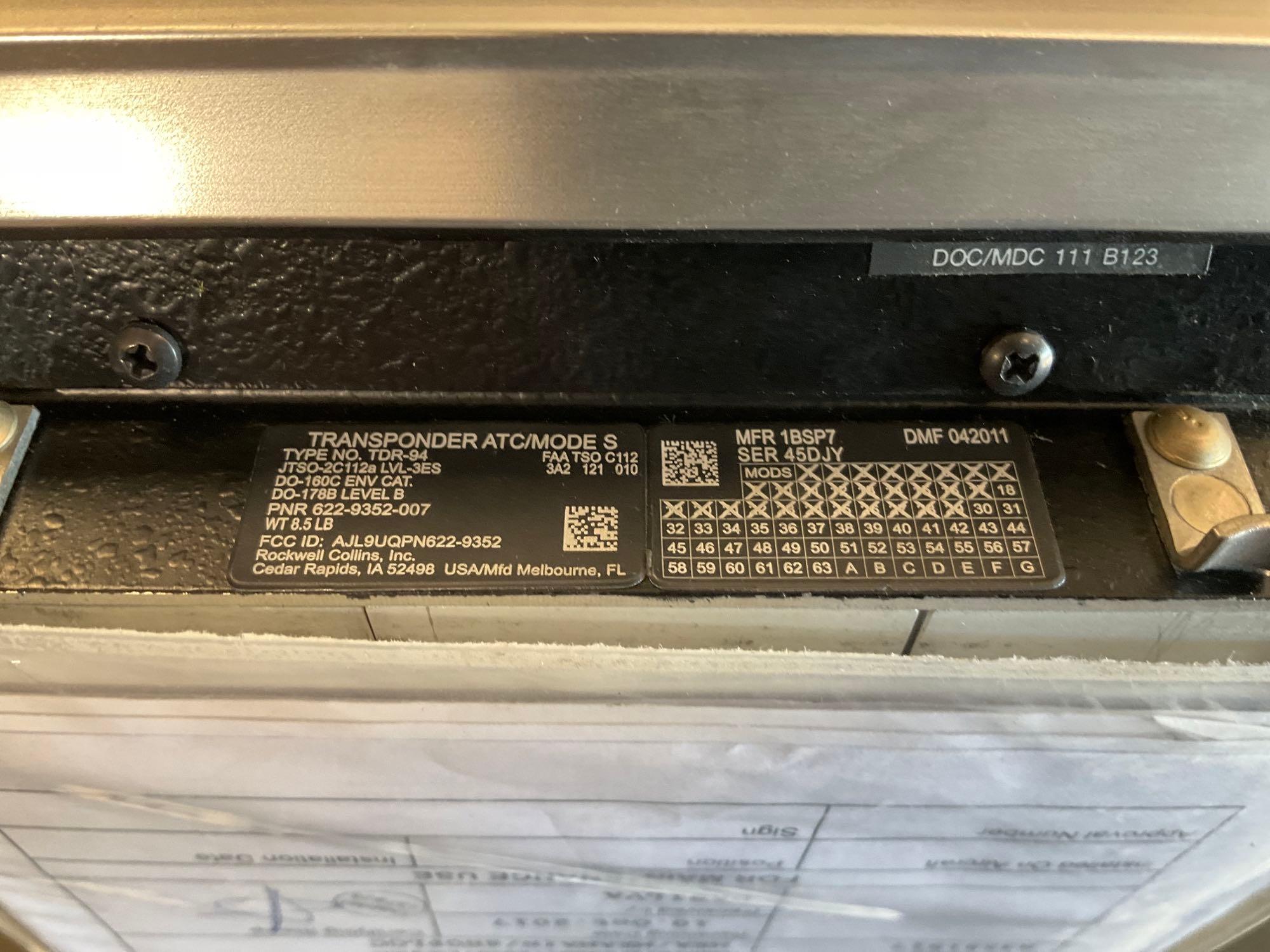 COLLINS TDR-94 MODE S TRANSPONDERS 622-9352-007 (A/R)