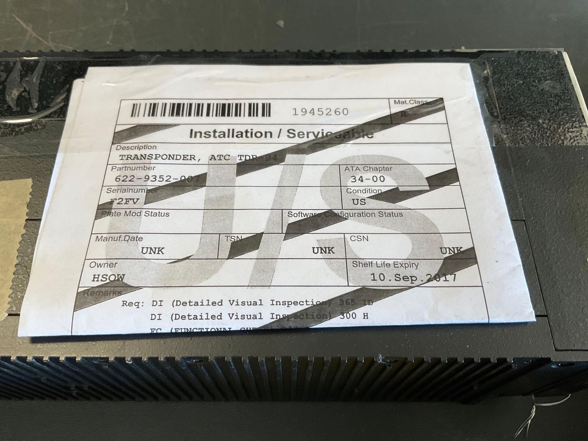 COLLINS TDR-94 MODE S TRANSPONDERS 622-9352-007 (A/R)