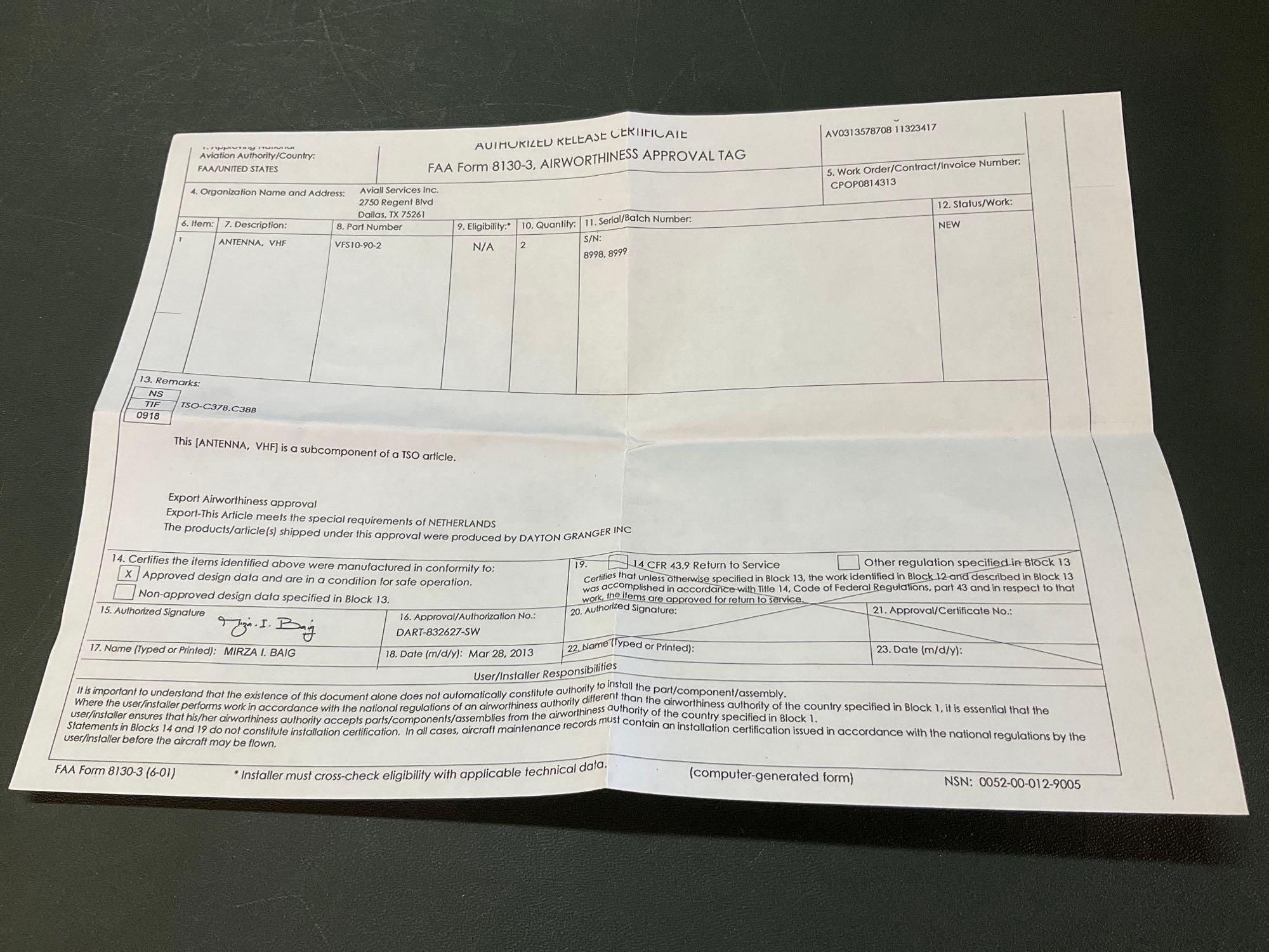 NEW COMM ANTENNA'S VFS10-90-2