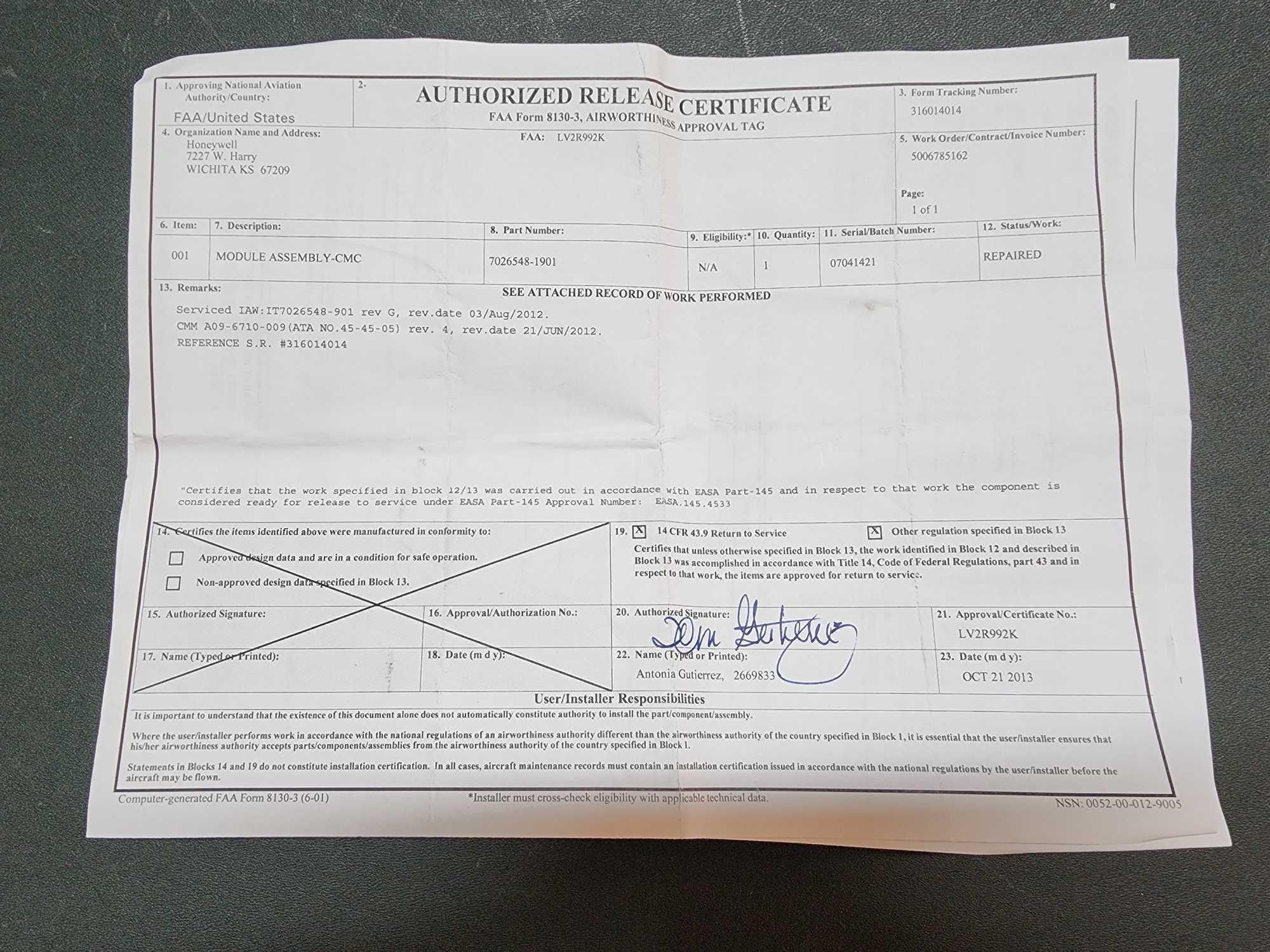 HONEYWELL MODULES 7026548-1901 (REPAIRED, INSPECTED OR A/R)