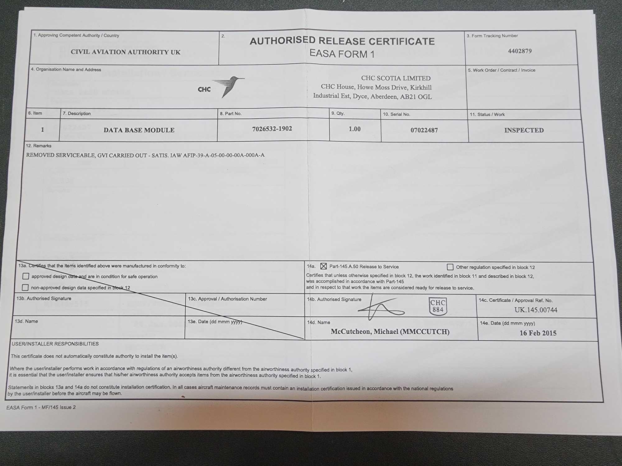 DATA BASE MODULES 7026532-1902 (ALL INSPECTED)