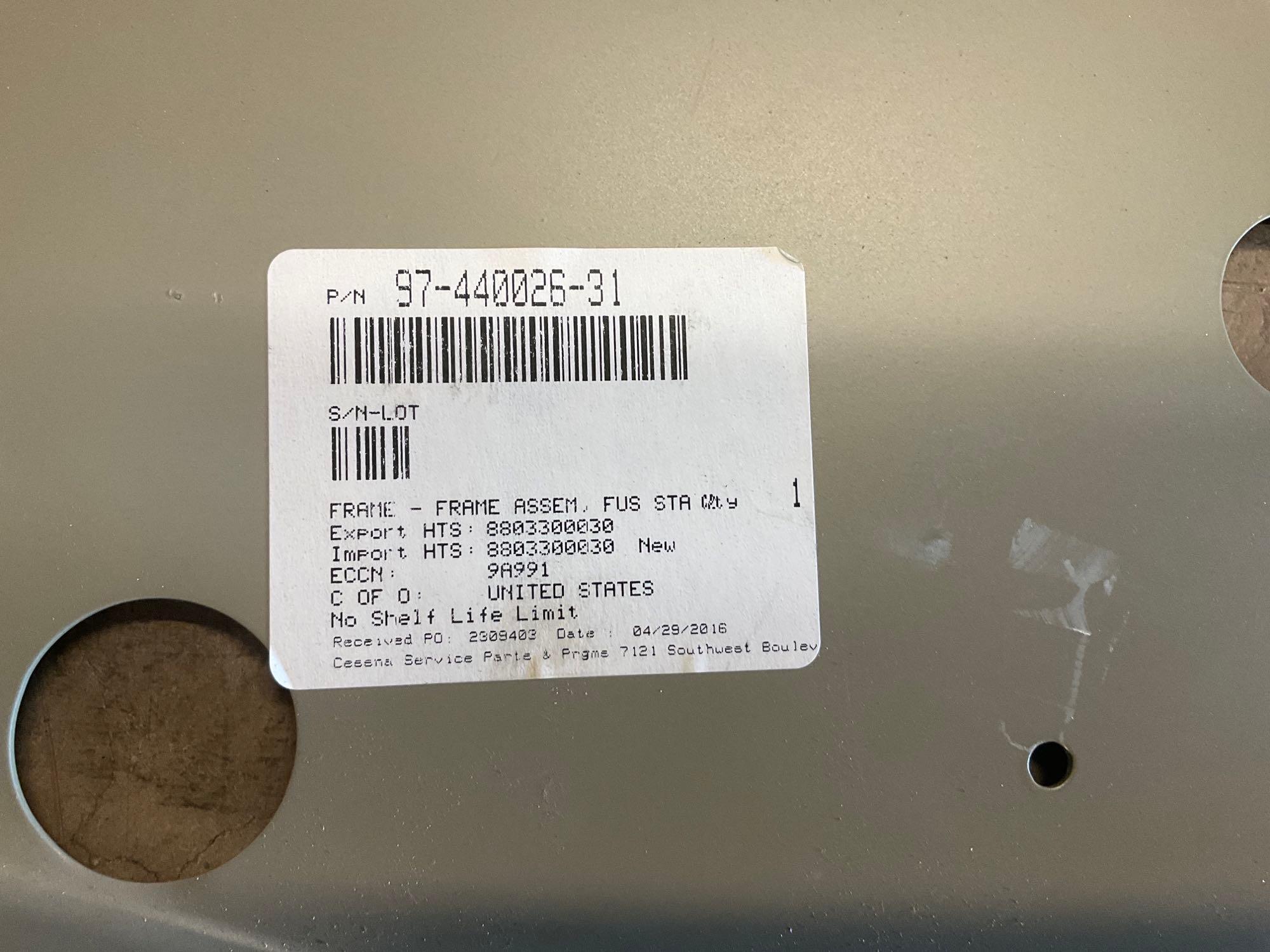 NEW BARON RUDDER CAP 96-630000-197 & KING AIR STATION 2 FUSELAGE FRAME 97-440026-31