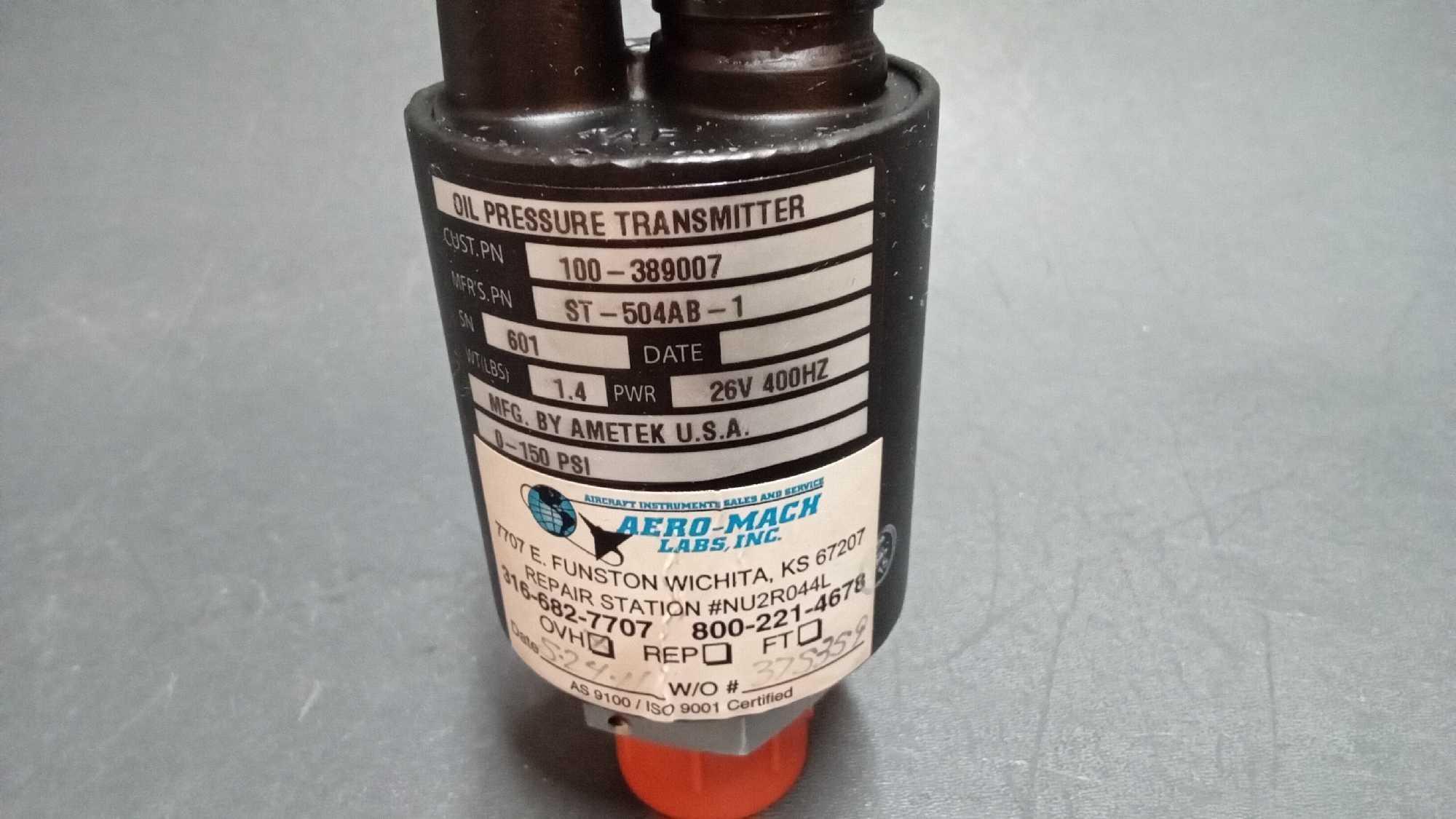 KING AIR OIL PRESSURE TRANSMITTER 100-389007 ALT# ST-504AB-1 (OVERHAULED)