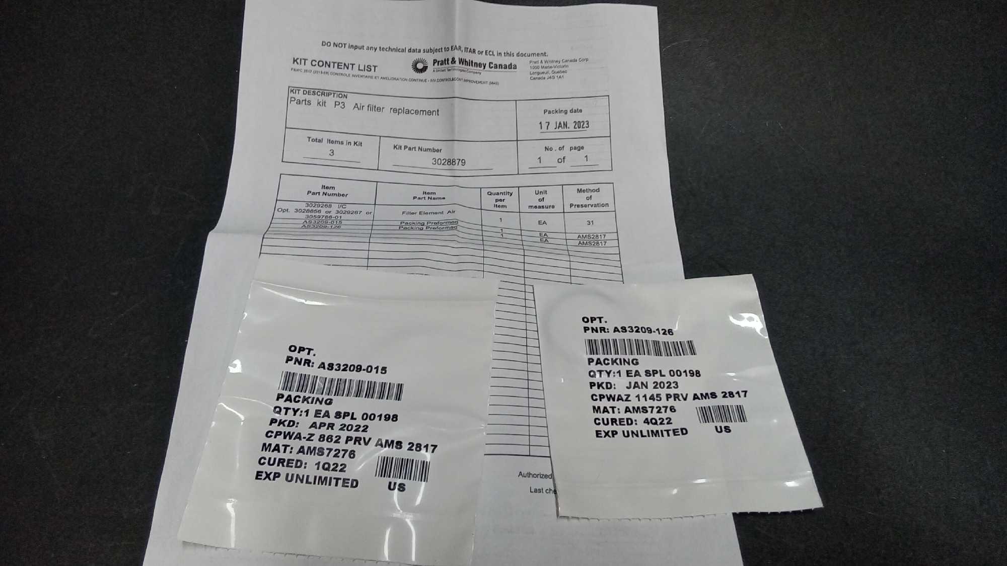 NEW P&W P3 AIR FILTER REPLACEMENT KITS 3028879
