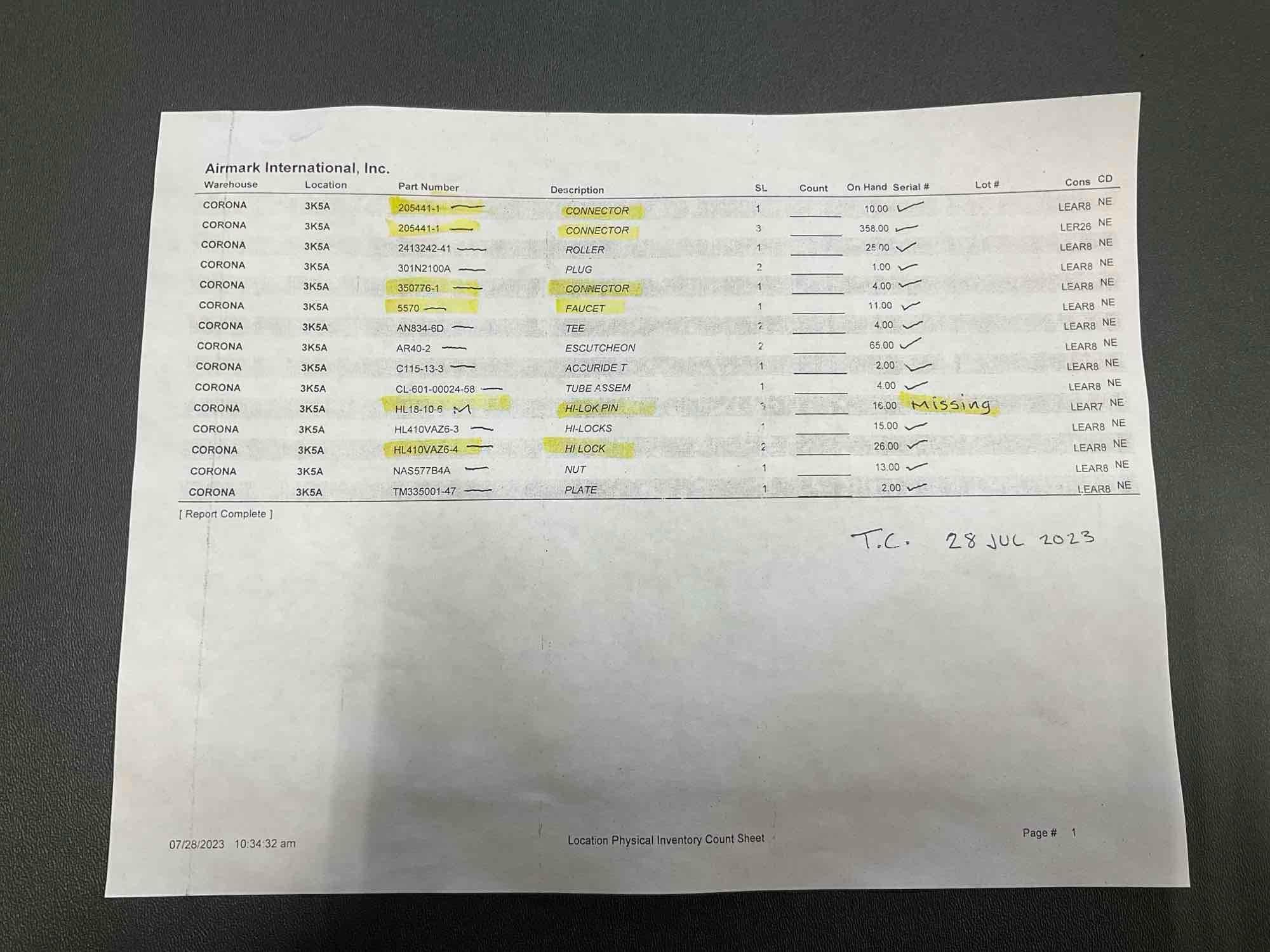 PALLETS OF NEW LEARJET & HARDWARE INVENTORY