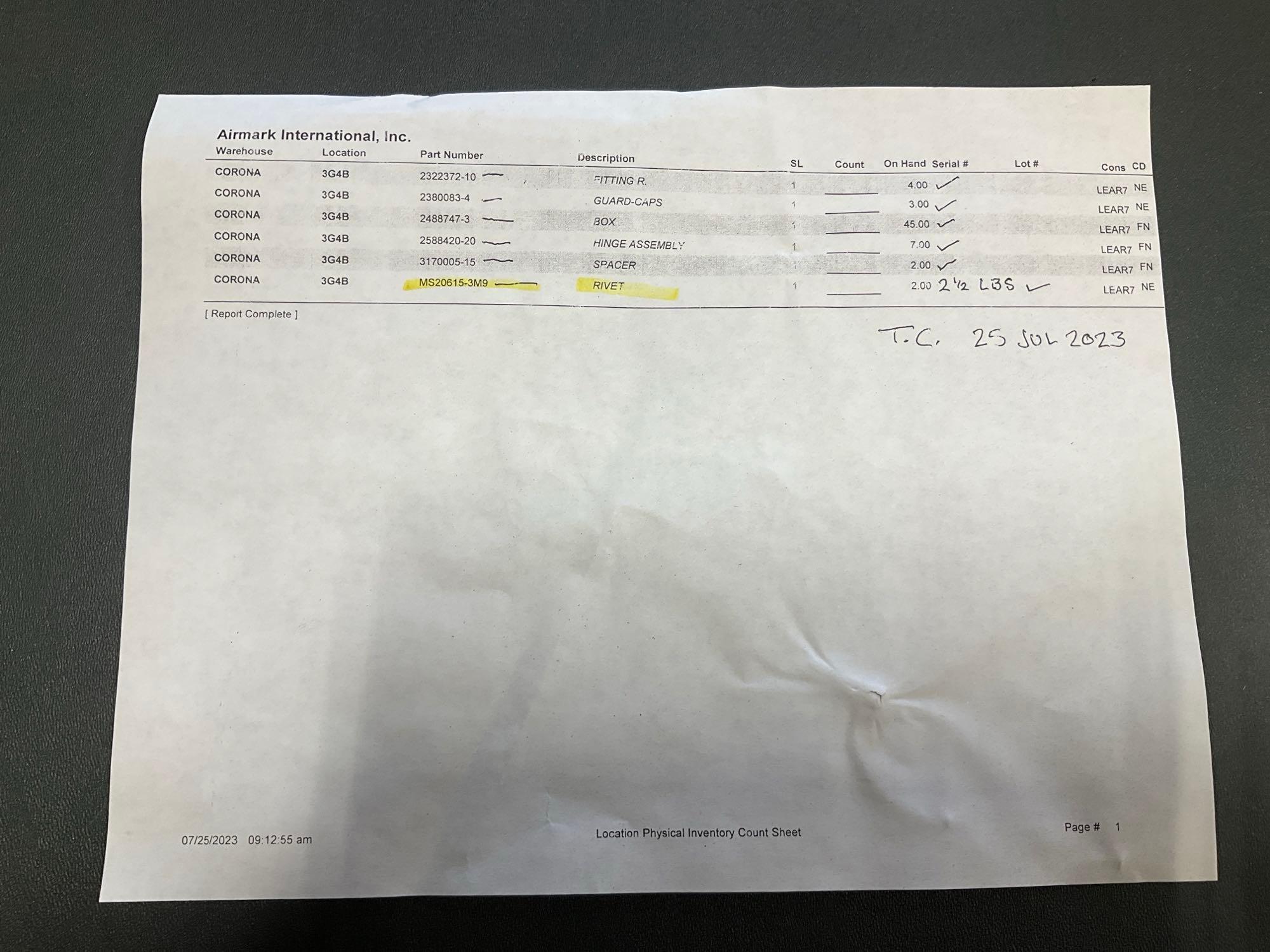 PALLETS OF NEW LEARJET & HARDWARE INVENTORY