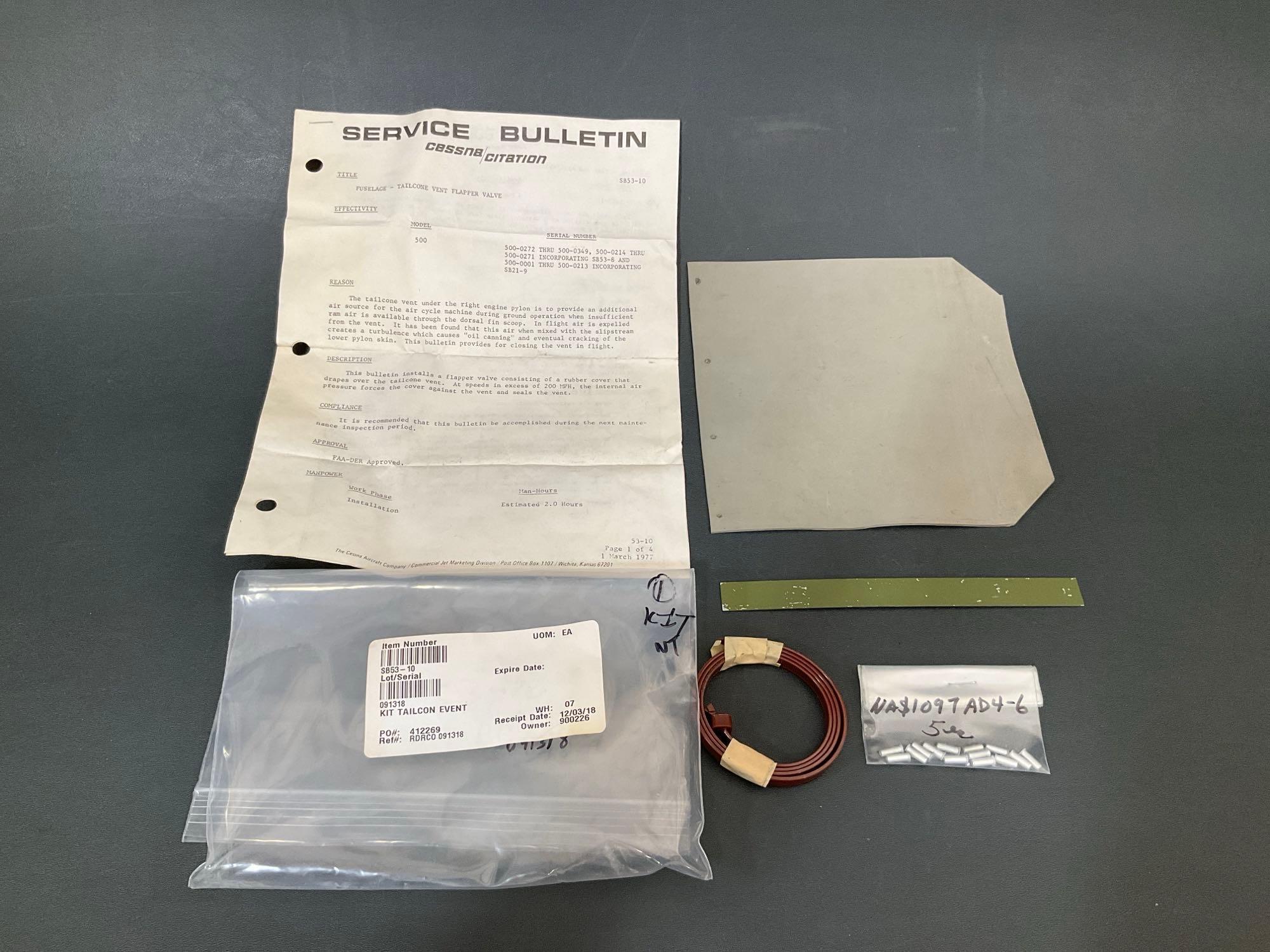 CESSNA FF COMPENSATOR 9912031-3 (SERVICEABLE) DOOR HINGE PIN KIT SB52-15, TAIL CONE KIT SB53-10,