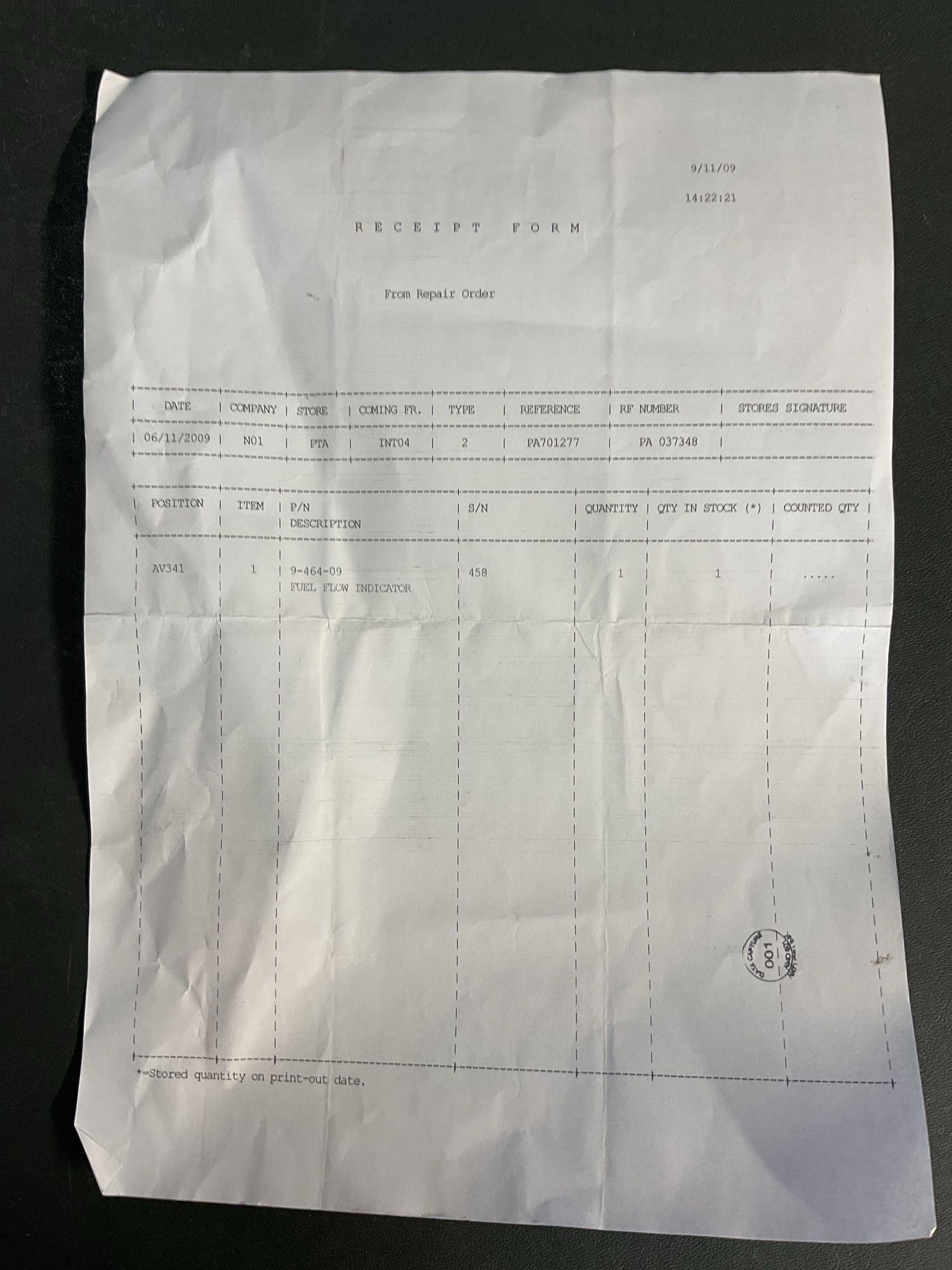 FUEL FLOW INDICATOR 9-464-09(OVERHAULED) S/N 458