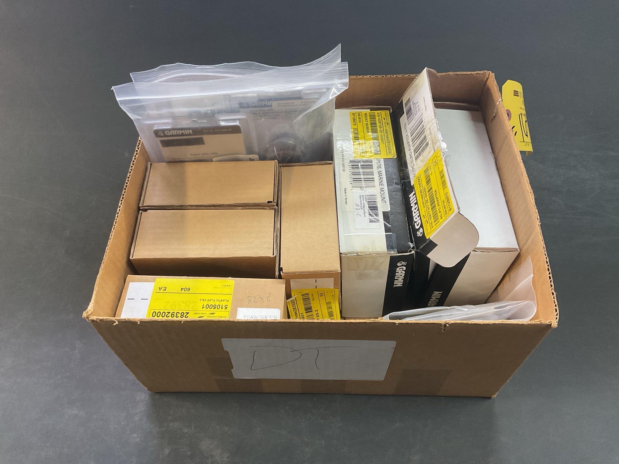 BOXES OF GARMIN & KING DATA CARDS, MOUNTS & AVIONICS REPAIR INVENTORY