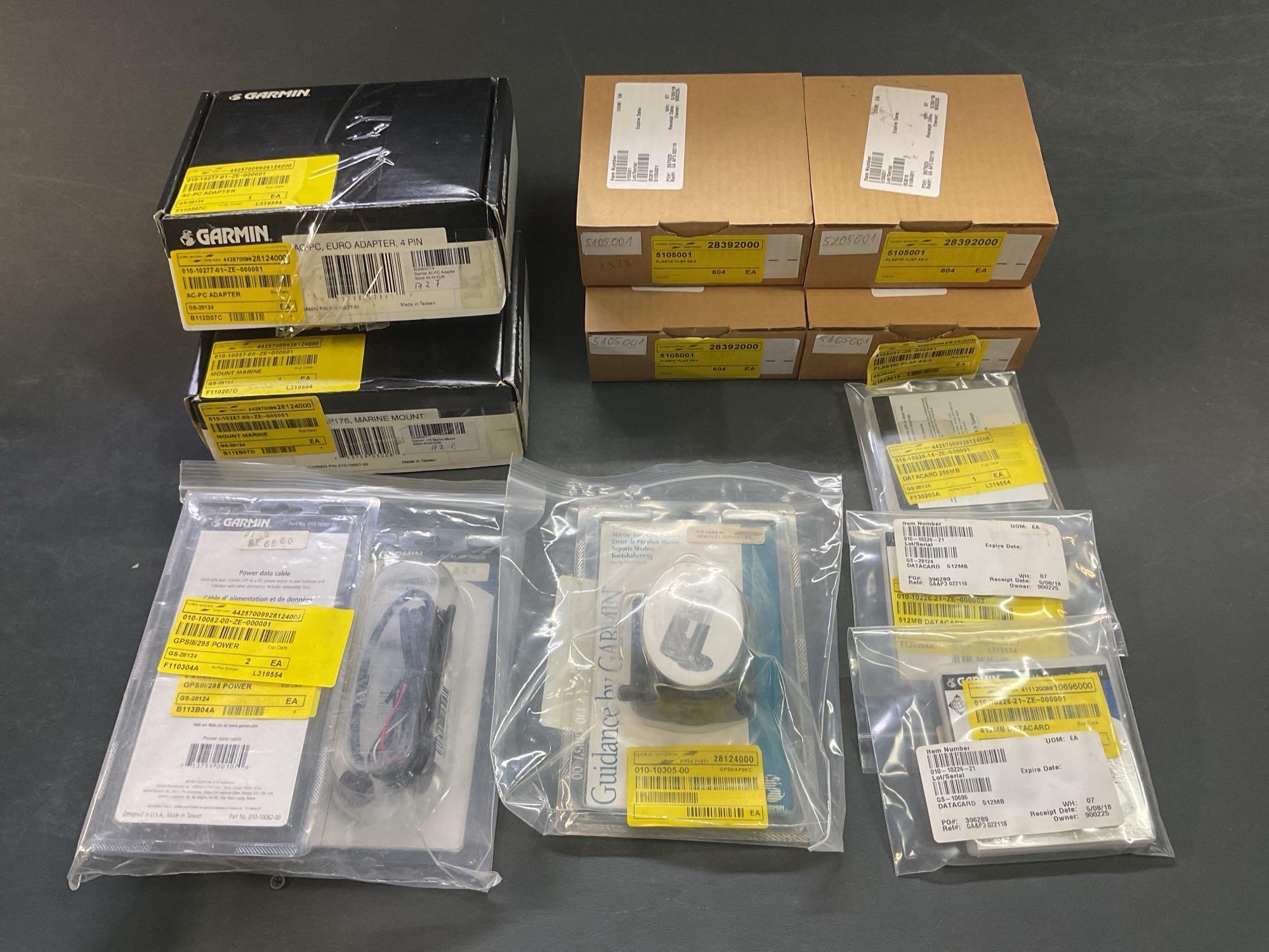 BOXES OF GARMIN & KING DATA CARDS, MOUNTS & AVIONICS REPAIR INVENTORY