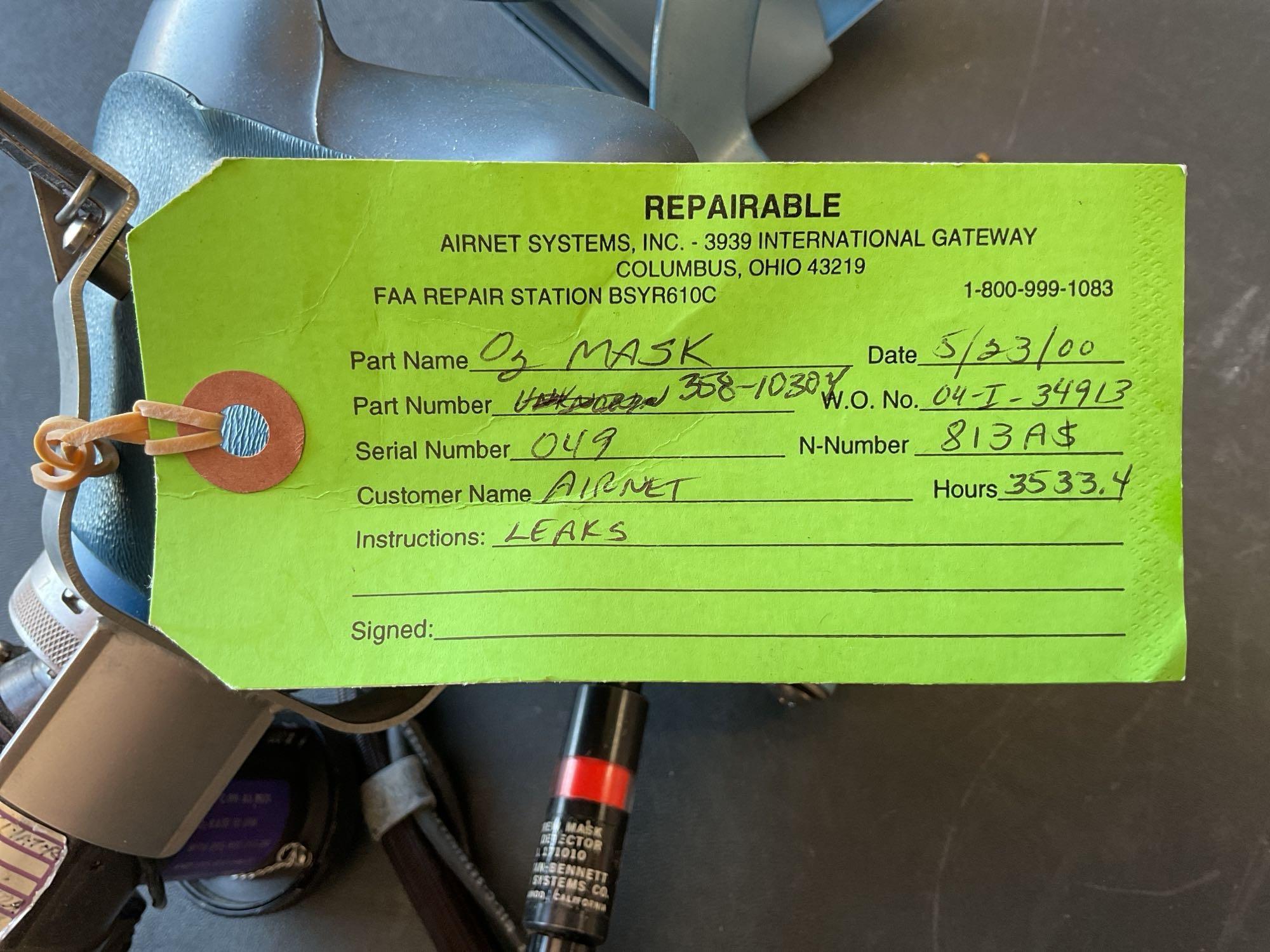 OXYGEN MASK 358-1030V (REPAIRABLE) & NEW OXYGEN INVENTORY