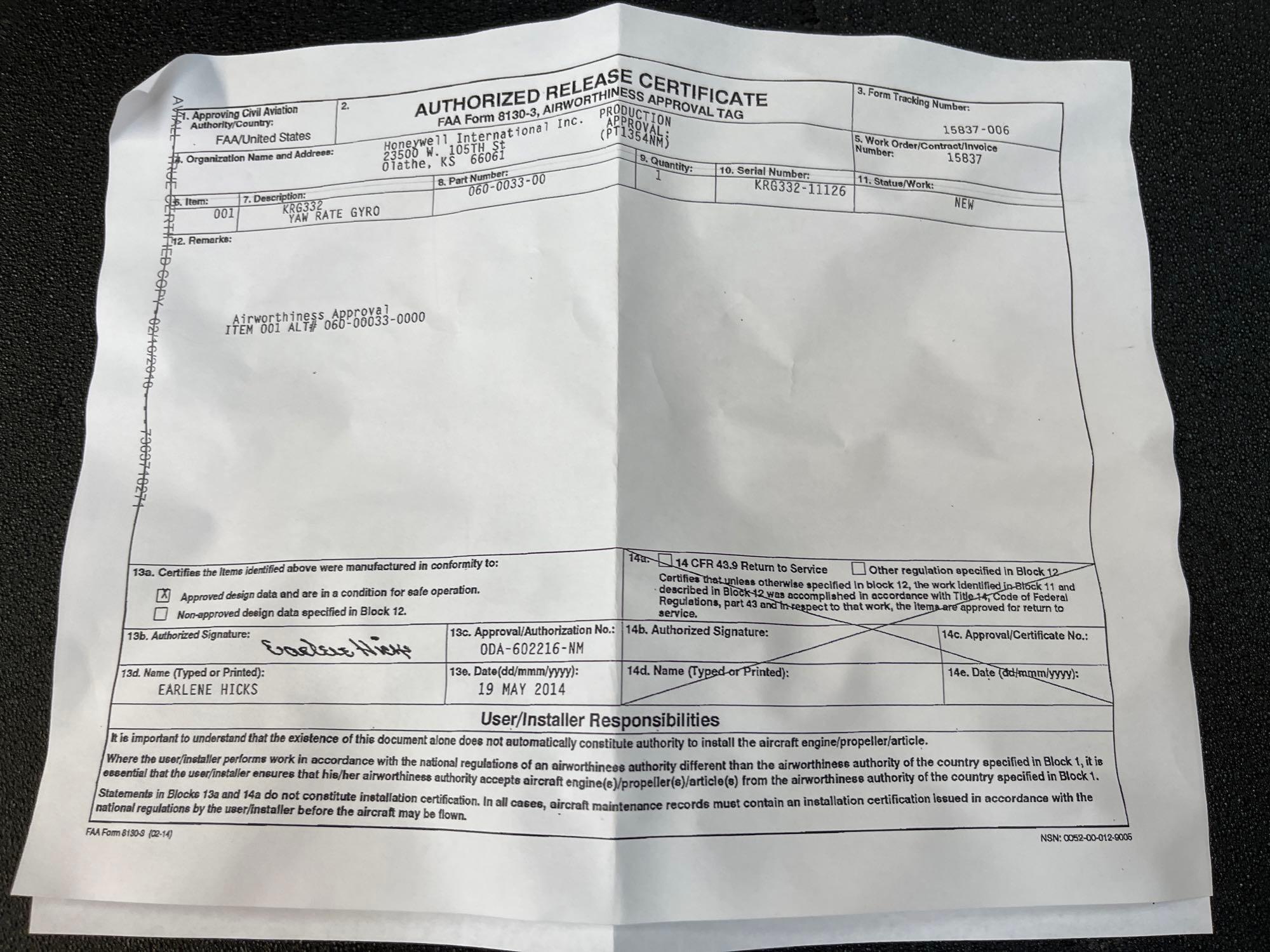 HONEYWELL KRG-332 RATE GYROS 060-0033-00 (NEW)