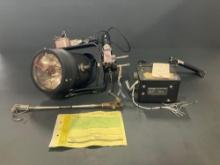 (LOT) SPECTROLAB SX-5 SEARCH LIGHT/GIMBAL ASSY (BULB FOCUSER WORN) & SX-5 JUNCTION BOX