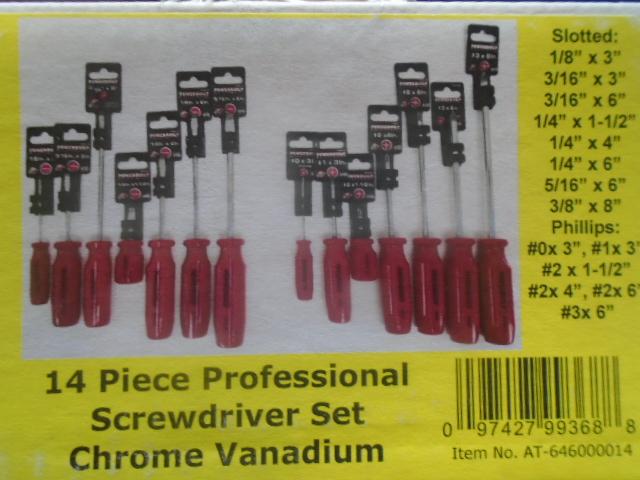 14 Pc Professional Screwdriver Set, Chrome Vanadium