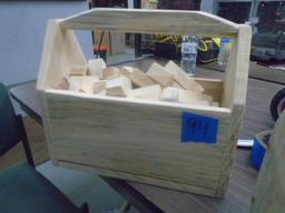 Childrens Wooden Toolbox w/ Wood Blocks
