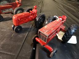 Group of 4 Tractors, 2 Auburn Rubber, Small IH 66 Series, Plastic Tractor w