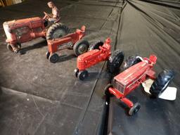 Group of 4 Tractors, 2 Auburn Rubber, Small IH 66 Series, Plastic Tractor w