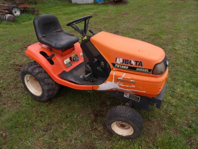 Kubota TG1860 Diesel Lawn Tractor, Hydro, Power Steering, No Deck, 1616 Hou