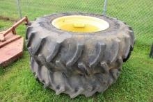 Pair Of Goodyear 18.4-30 Tires On John Deere Rims, Slight Fire Damage On Ti
