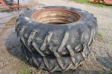 Pair Of Firestone 18.4-38 Tires On Double Bevel Rims