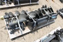 8 Piece Mini Excavator Attachment Set That Includes: Buckets, Post Hole Dig