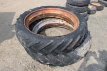 Pair Of 10/38 Tires On Drop Center Rims, Rough Shape, One Rim Looks OK