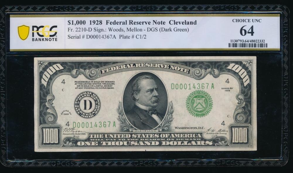 1928 $1000 Cleveland FRN PCGS 64