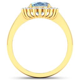 14KT Yellow Gold 0.96ct Aquamarine and Diamond Ring