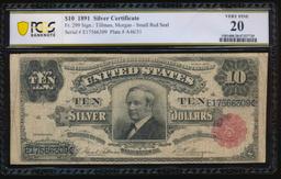 1891 $10 Tombstone Silver Certificate PCGS 20