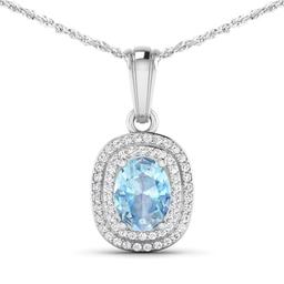 14KT White Gold 0.96ct Aquamarine and Diamond Pendant with Chain