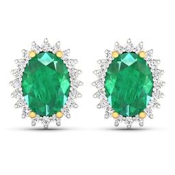 14KT Yellow Gold 2.00ctw Emerald and Diamond Earrings