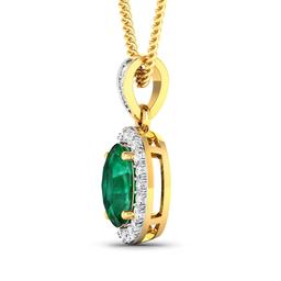 14KT Yellow Gold 1.00ct Zambian Emerald and Diamond Pendant with Chain