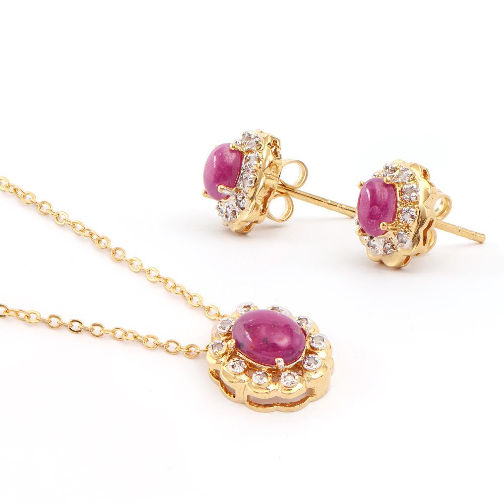 Plated 18KT Yellow Gold 2.80ctw Ruby and Diamond Pendant with Chain and Earrings