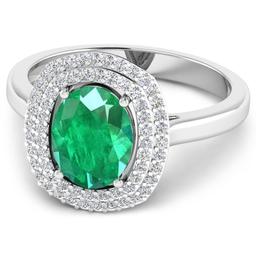 14KT White Gold 1.53ct Zambian Emerald and Diamond Ring