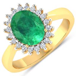 14KT Yellow Gold 1ct Zambian Emerald and Diamond Ring