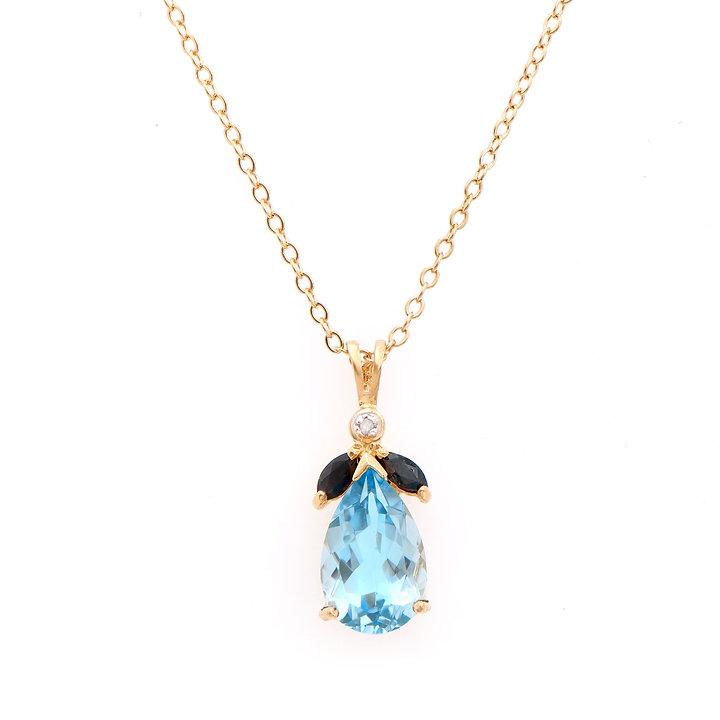 Plated 18KT Yellow Gold 5.45ctw Blue Topaz and Black Sapphire Pendant with Chain