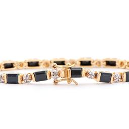 Plated 18KT Yellow Gold 12.00ctw Black Sapphire and Diamond Bracelet