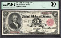 1891 $20 Treasury Note PMG 30