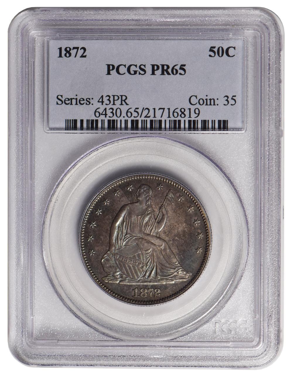 1872 Seated Liberty Half Dollar PCGS PR65