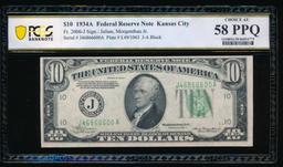 1934A $10 Kansas City FRN PCGS 58PPQ