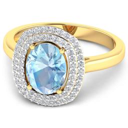 14KT Yellow Gold 1.28ct Aquamarine and Diamond Ring