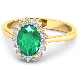 14KT Yellow Gold 1.53ct Zambian Emerald and Diamond Ring