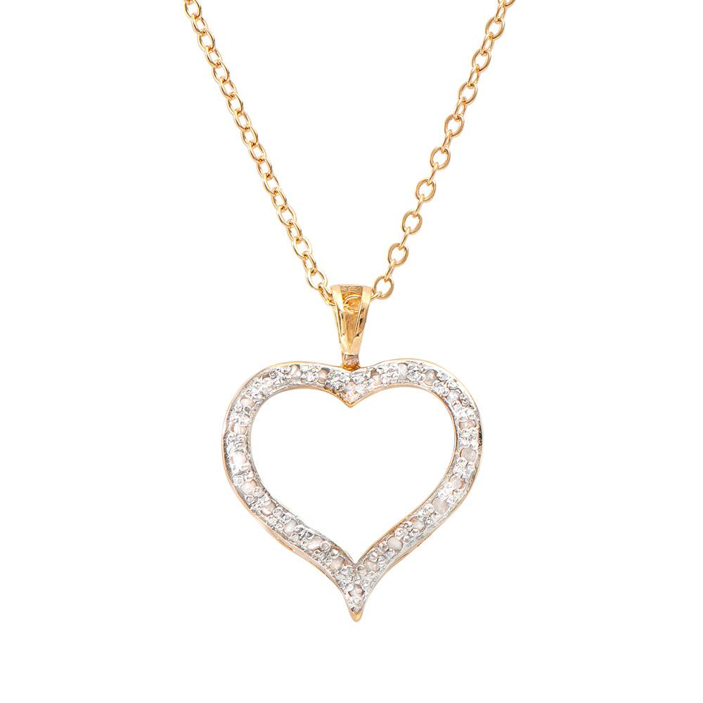 Plated 18KT Yellow Gold Diamond Heart Pendant with Chain